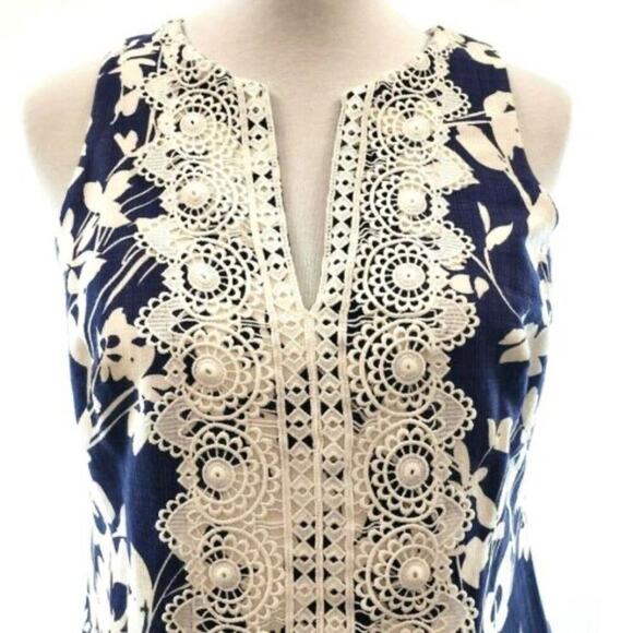 Eliza J Floral Embroidered Lace Trim V-Neck Sleeveless Sheath Dress | Size 4 - Picture 9 of 14